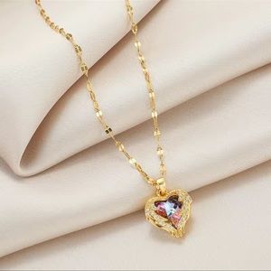 NEW 18k Gold Plated Sapphire Heart Pendant Necklace